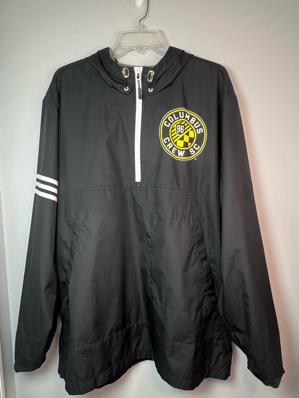 adidas Columbus Crew SC MLS Black Hooded Pullover Jacket, Soccer, Size XL